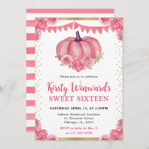 Invitation Rose et blanc Citrouille floral automne doux 16