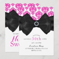 Rose et blanc damassé Nœud noir glamour fête Sweet