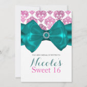 Invitation Rose et Blanc Damassé Ruban de Tulle Glamour Fête  (Dos)