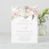 Invitation Rose et blanc Flore Mariage moderne (Debout devant)