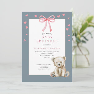 Invitation Rose et Bleu Baby Shower avec un Nounours Mignon e