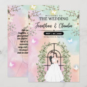 Invitation Rose et bleu belle aquarelle mariage (Devant / Derrière)