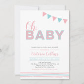 Invitation Rose et Bleu | Fille moderne Typography Shower béb (Devant)