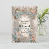 Invitation Rose et bleu floral pastel victorien (Debout devant)