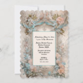 Invitation Rose et bleu floral pastel victorien (Dos)