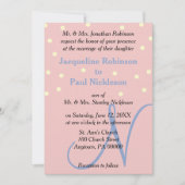 Invitation Rose et Bleu Monogramme Mariage Points Polka (Devant)