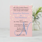 Invitation Rose et Bleu Monogramme Mariage Points Polka (Debout devant)
