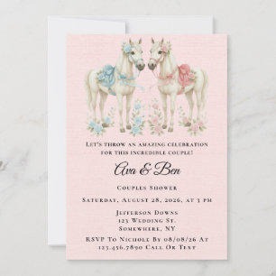 Invitation Rose et bleu Pastel Fleurs Cheval Couples Douche