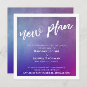 Invitation Rose et bleu pourpre Mariage reporté Nouvelle cart (Devant / Derrière)