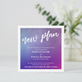 Invitation Rose et bleu pourpre Mariage reporté Nouvelle cart (Debout devant)