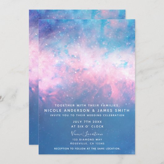 Invitation Rose et bleu Starry Cosmton Cosmic Coton Candy Sky (Devant / Derrière)