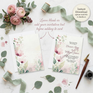 Invitation Rose et bordeaux floral aquarelle mariage vierge