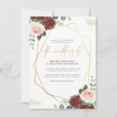 Invitation Rose et Bourgogne Floral Gold Mariage (Devant)