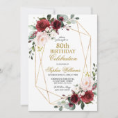 Invitation Rose et Bourgogne Rose 80 Anniversaire (Devant)