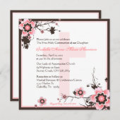 Invitation rose et Brown de communion de fleurs de (Devant / Derrière)