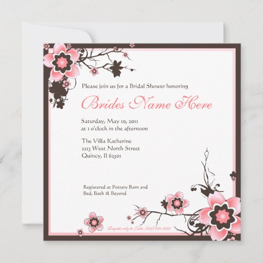 Invitation rose et Brown de douche de fleurs de (Devant)
