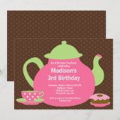 Invitation rose et Brown de fête d'anniversaire de (Devant / Derrière)