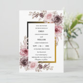 Invitation Rose et Brown Elegant Rose Floral Mariage (Debout devant)