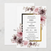 Invitation Rose et Brown Elegant Rose Floral Mariage (Devant / Derrière)