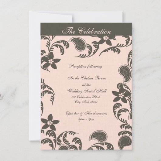 Invitation Rose et Brown Paisley Floral (Devant)