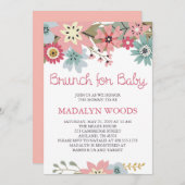 Invitation Rose et brunch floral bleu pour l'invitation de (Devant / Derrière)