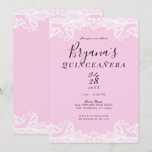 Invitation Rose et dentelle blanche Élégante Quinceañera