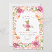 Invitation Rose et fête d'anniversaire de filles florales (Devant)