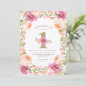 Invitation Rose et fête d'anniversaire de filles florales (Debout devant)