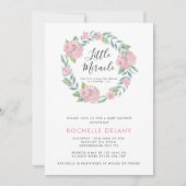 Invitation Rose et Feuille Wreath Little Miracle Baby shower (Devant)