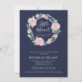 Invitation Rose et Feuille Wreath Little Miracle Baby shower (Devant)
