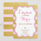 Invitation Rose et Gold First Birthday (Devant / Derrière)