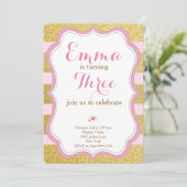 Invitation Rose et Gold First Birthday (Debout devant)