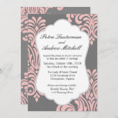 Invitation Rose et gris Damas moderne (Devant / Derrière)