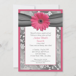 Invitation Rose et gris Damask Sweet 16 Anniversaire Invitati