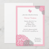 Invitation rose et gris de baby shower de dahlia (Devant / Derrière)