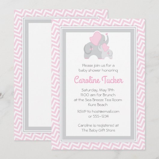 Invitation Rose et gris d'invitation de douche de bébé (Devant / Derrière)
