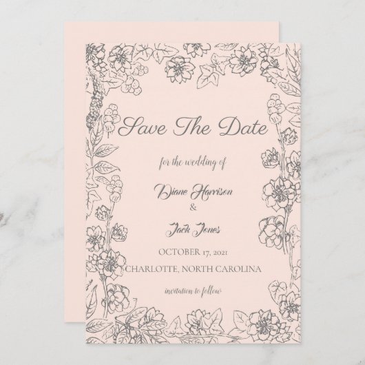 Invitation Rose et gris vierges Enregistrer le Mariage de dat (Devant / Derrière)