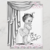 Invitation Rose et gris Vintage bébé fille douche (Devant / Derrière)