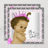 Invitation Rose et gris Vintage bébé fille douche (Devant / Derrière)