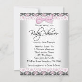 Invitation Rose et gris Vintage bébé fille douche (Dos)