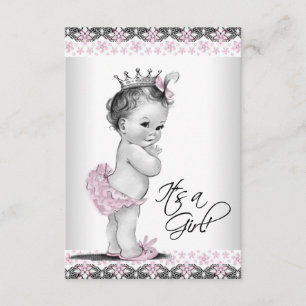 Invitation Rose et gris Vintage bébé fille douche