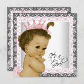 Invitation Rose et gris Vintage bébé fille douche (Devant / Derrière)