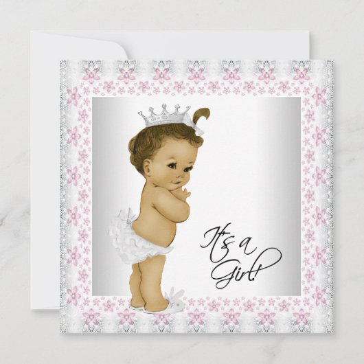 Invitation Rose et gris Vintage bébé fille douche (Devant)