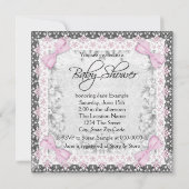 Invitation Rose et gris Vintage bébé fille douche (Dos)