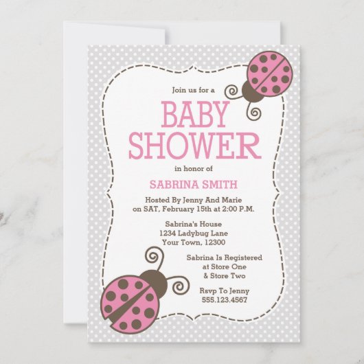 Invitation rose et grise de baby shower de (Devant)