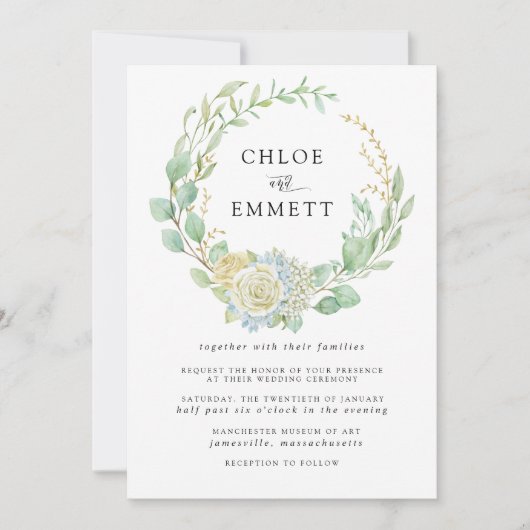 Invitation Rose et Hydrangea Floral Mariage (Devant)