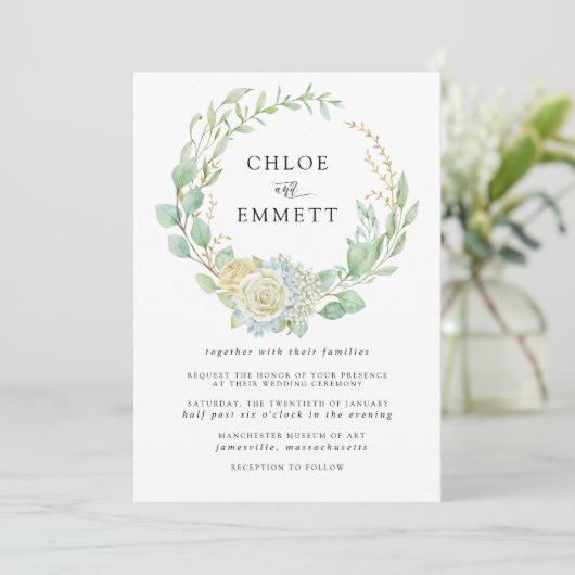 Invitation Rose et Hydrangea Floral Mariage (Debout devant)