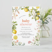 Invitation rose et jaune | Baby shower Floral Citrus de citro (Debout devant)