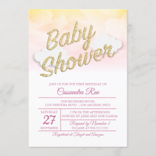 Invitation rose et jaune de baby shower de coucher