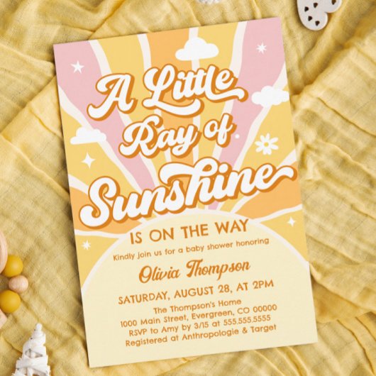 Invitation Rose et Jaune Vous êtes mon Baby shower Sunshine
